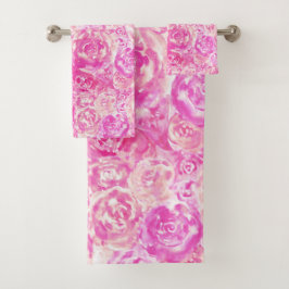 Conjunto De Toalhas Rosas de Aquarela Rosa Cinza Elegante