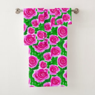 Conjunto De Toalhas Rosas de Aquarela Rosa Fuchsia