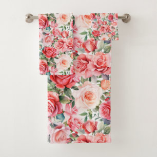 Conjunto De Toalhas Rosas de Aquarela Rosa Romântica