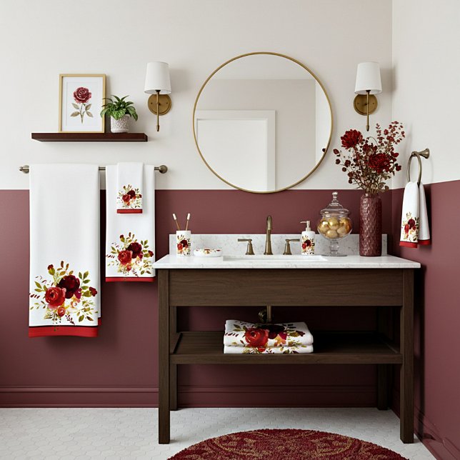 Conjunto De Toalhas Rosas de borgonha e de aquarelas vermelhas (Criador carregado)