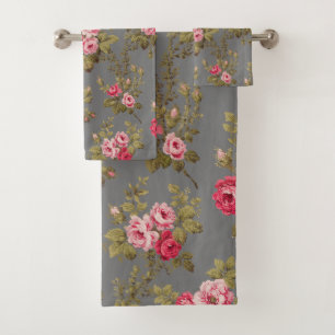 Conjunto De Toalhas Rosas de Vintage Elegante em Fundo de Cinzas