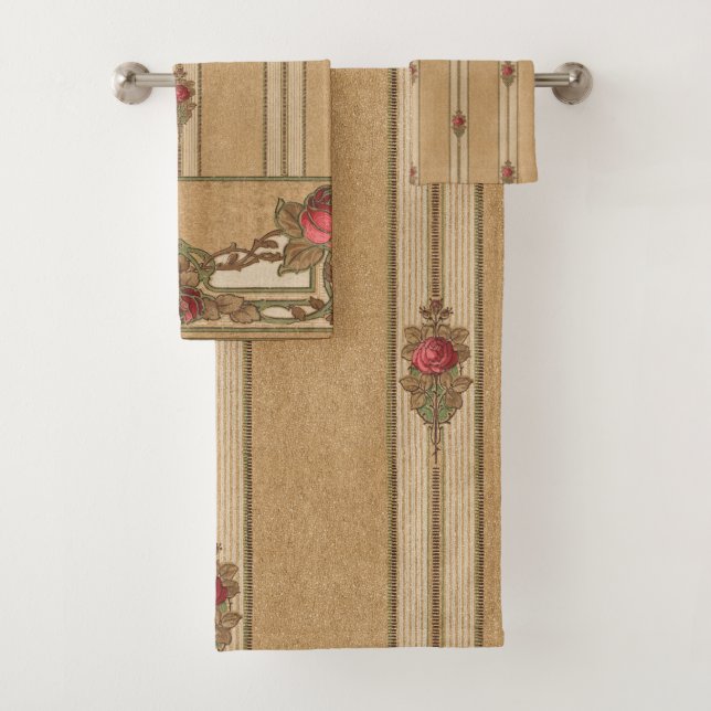 Conjunto De Toalhas Rosas Douradas Elegante de Arte Nouveau (Insitu)
