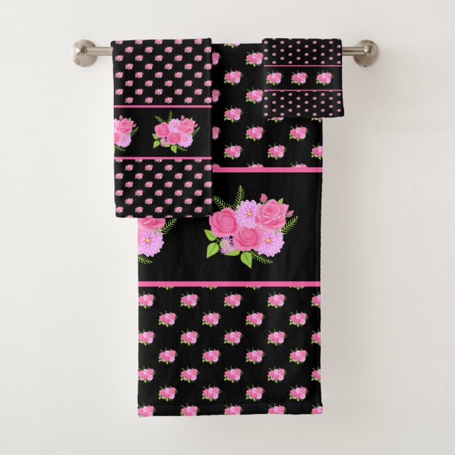 Conjunto De Toalhas Rosas e Dálias Pretas (Insitu)