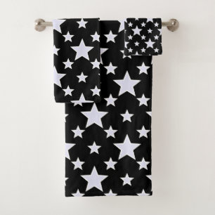 Conjunto De Toalhas Rosas Pálidas e Estrelas Brancas no Preto