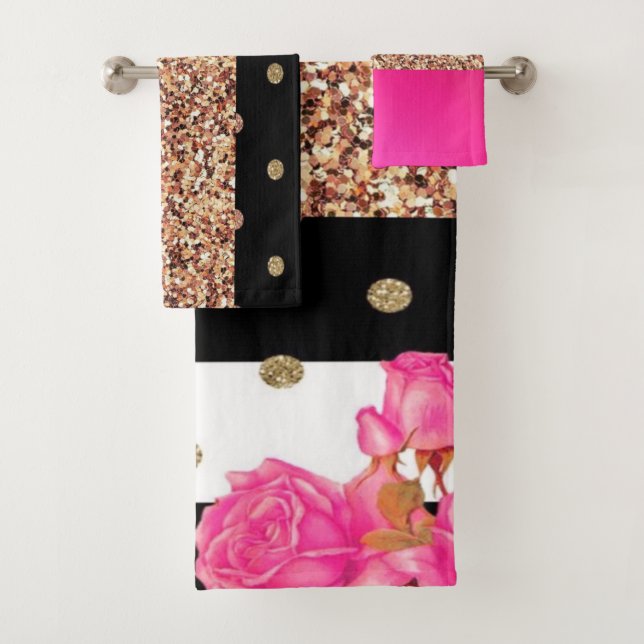 Conjunto De Toalhas Rosas Rosa Elegantes Glitter Bolinhas (Insitu)