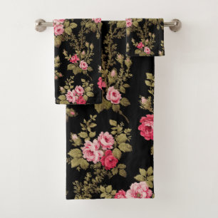 Conjunto De Toalhas Rosas Rosa-Rosa-Vintage Elegante-Fundo Preto