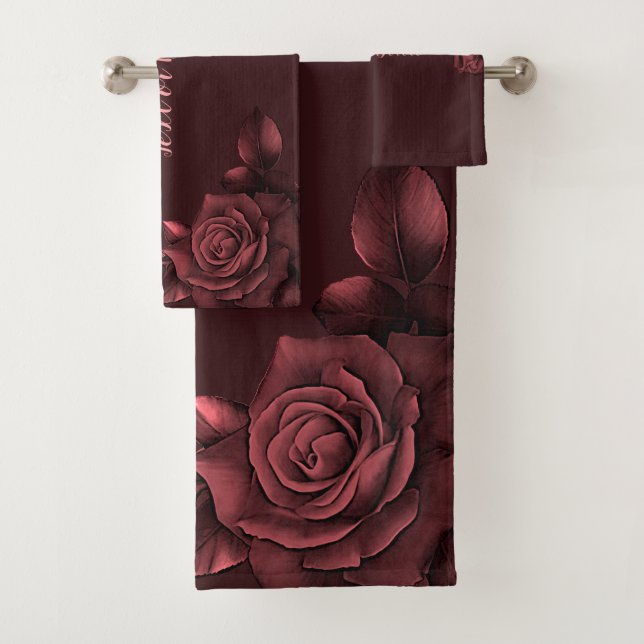 Conjunto De Toalhas Rosas Rosa Vermelhas Flores Maroon Elegant (Insitu)