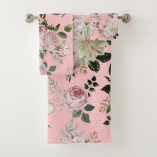 Conjunto De Toalhas Rosas rosadas rosas, cor-de-rosa, chambão floral