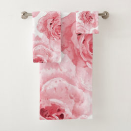 Conjunto De Toalhas Rosas Rosas Aquarela Floral Blush Botânico
