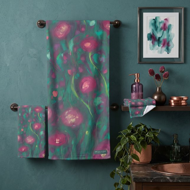 Conjunto De Toalhas Rosas vermelhas abstratas silenciadas (Criador carregado)