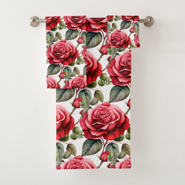 Conjunto De Toalhas Rosas vermelhas de Aquarela (Insitu)