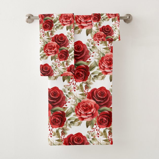 Conjunto De Toalhas Rosas vermelhas de Aquarela (Insitu)