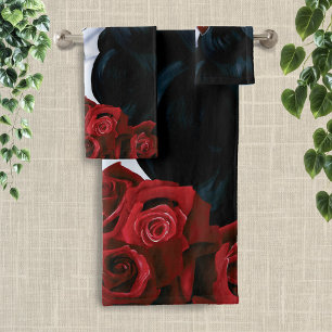 Conjunto De Toalhas Rosas Vermelhas Elegantes Mulher Caveira de Açúcar