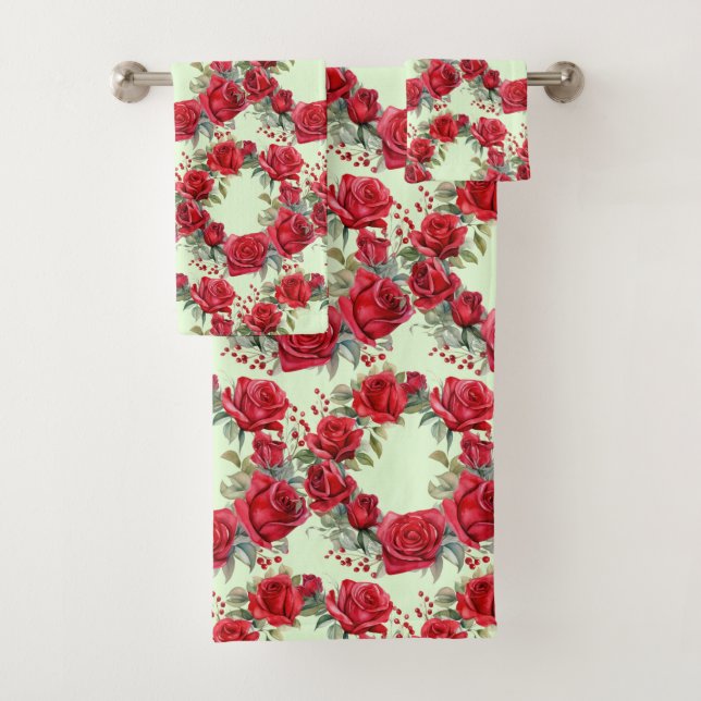 Conjunto De Toalhas Rosas Vermelhas em Aquarela (Insitu)