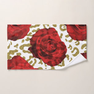 Conjunto De Toalhas Rosas Vermelhas Guepardo Dourado Leopardo Estampa