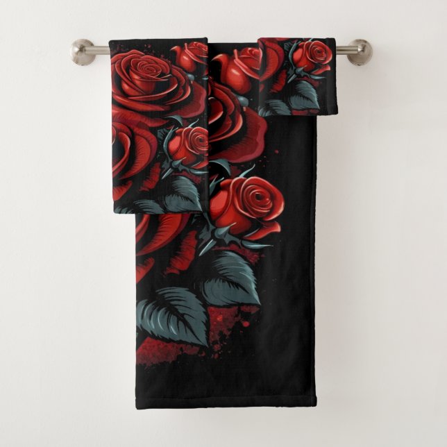 Conjunto De Toalhas Rosas vermelhas incríveis sobre o tema do amor neg (Insitu)