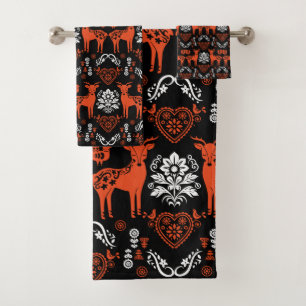 Conjunto De Toalhas Rosemaling Norueguês Folk Art