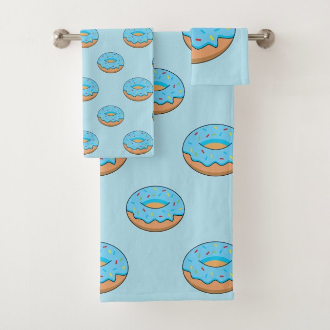 Conjunto De Toalhas Rosquinha Fosco Azul com Cartoon Sprinkles (Insitu)