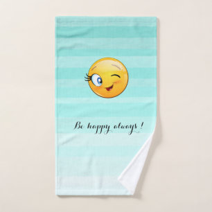 Conjunto De Toalhas Rosto de Emoji Piscando - Fique feliz sempre