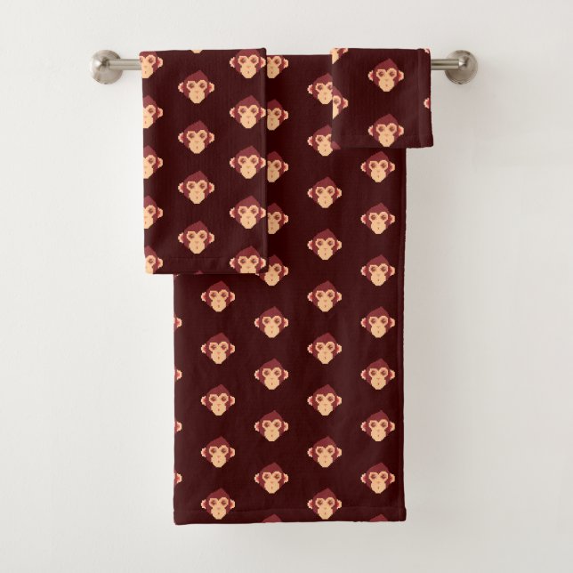 Conjunto De Toalhas Rosto de macaco pixelado fofo (Insitu)