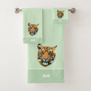 Conjunto De Toalhas Rosto de tigre elegante em verde lima