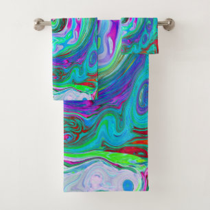 Conjunto De Toalhas Rotação Abstrato verde, vermelho e magenta