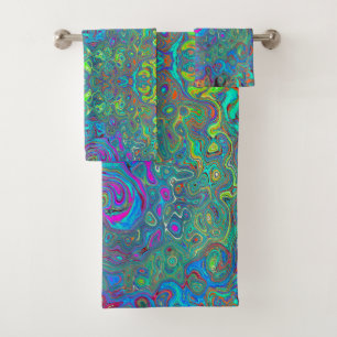Conjunto De Toalhas Rotação Retrópica Verde de Espuma Magenta, Azul