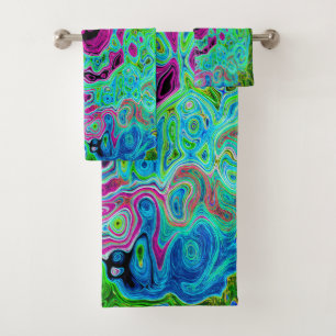 Conjunto De Toalhas Roteamento Retro do Abstrato, Cor-de-rosa-quente e