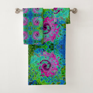 Conjunto De Toalhas Roteamento Retro do Abstrato, Cor-de-rosa-quente e