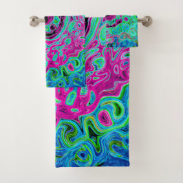 Conjunto De Toalhas Roteamento Retro do Abstrato, Cor-de-rosa-quente e