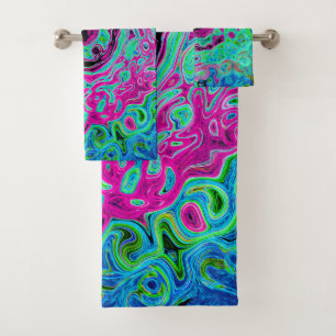 Conjunto De Toalhas Roteamento Retro do Abstrato, Cor-de-rosa-quente e