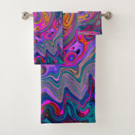 Conjunto De Toalhas Roteiro Magenta Retroativo, Verde e Abstrato Laran