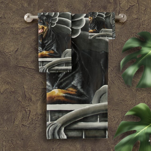 Conjunto De Toalhas Rottweiler Dog Gargoyle Fantasy (Criador carregado)