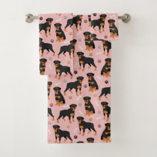 Conjunto De Toalhas Rottweiler Ossos de Cão e Banheiras
