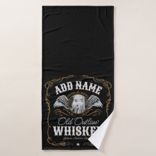 Conjunto De Toalhas Rótulo Whiskey Antigo ADICIONAR Nome da Família FO