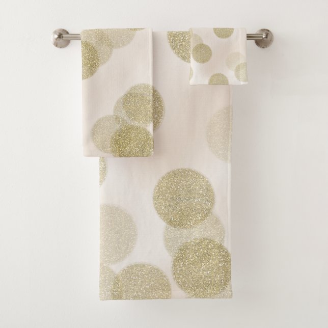 Conjunto De Toalhas Rouge Rosa & Brilho Dourado Pontos Chic Moderno (Insitu)