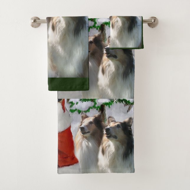 Conjunto De Toalhas Rough Collie Christmas (Insitu)
