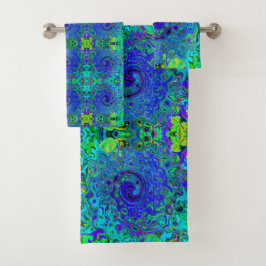 Conjunto De Toalhas Roxo Azul Trippy Abstrato Líquido Redemoinho Retro