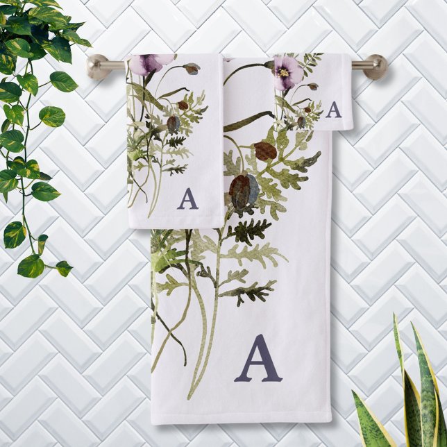 Conjunto De Toalhas Roxo Buquê de flor selvagem Floral (In situ)