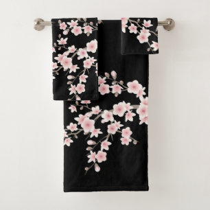 Conjunto De Toalhas Roxo Cereja em Flor Preto BLUSH
