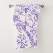 Roxo Chinoiserie Toile Dragão Flor de Cerejeira