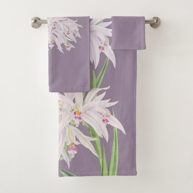 Conjunto De Toalhas Roxo com Orquídeas Florais Rosa Pastel  (Insitu)