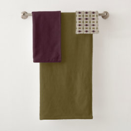 Conjunto De Toalhas Roxo De ameixa E Verde Azeite