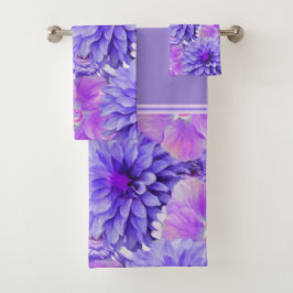 Conjunto De Toalhas Roxo e Floral Rosa