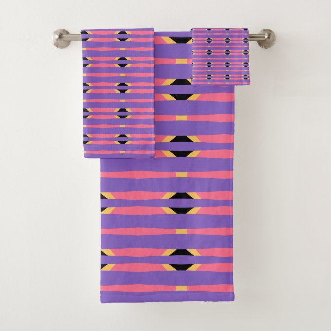 Conjunto De Toalhas Roxo e Geométrico Rosa (Insitu)