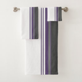 Conjunto De Toalhas Roxo e Listra Cinza Carvão