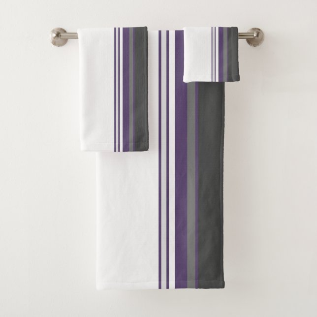 Conjunto De Toalhas Roxo e Listra Cinza Carvão (Insitu)