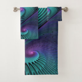 Conjunto De Toalhas Roxo encontra Arte Fractal abstrato Turquesa moder