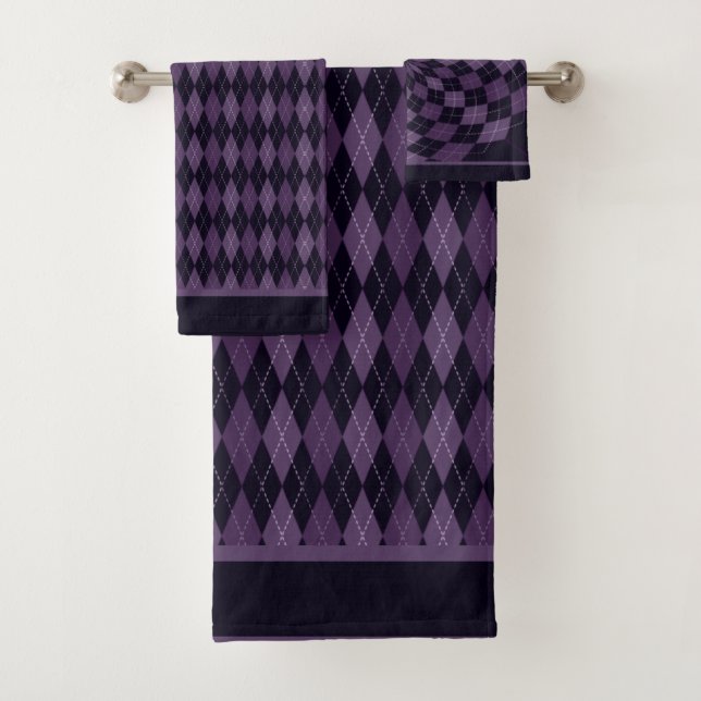 Conjunto De Toalhas Roxo Fundo Argyle (Insitu)
