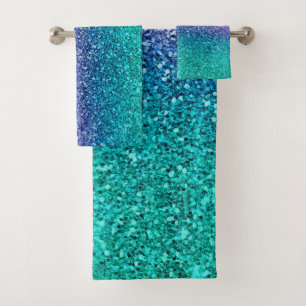 Conjunto De Toalhas Roxo Lavanda & Verde Aqua Té Glitter Brilhante